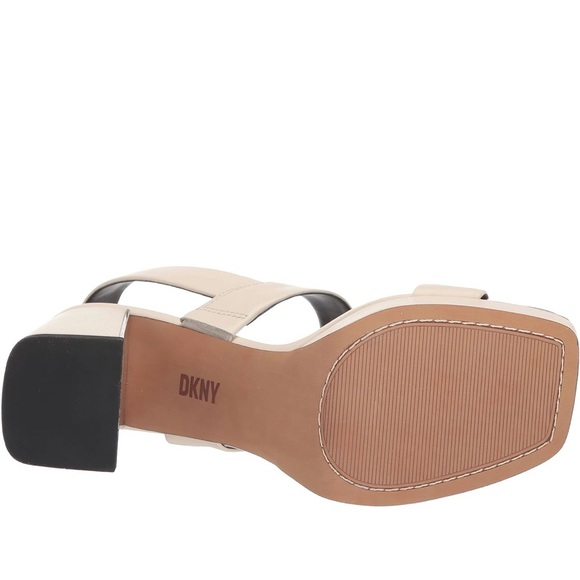 DKNY Cream Platform Block Heel Sandals with Buckle